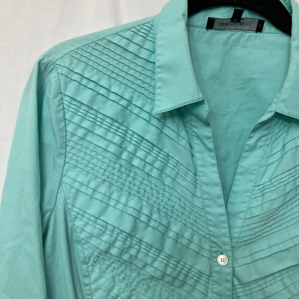 Lafayette 148 Turquoise Chevron Pattern Long Sleeve Button-Up Top -‎ SZ 8 - Picture 2 of 11